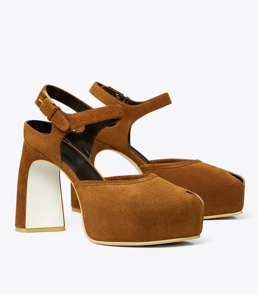 Tory Burch Peep-Toe Platform Sandal - Caramel