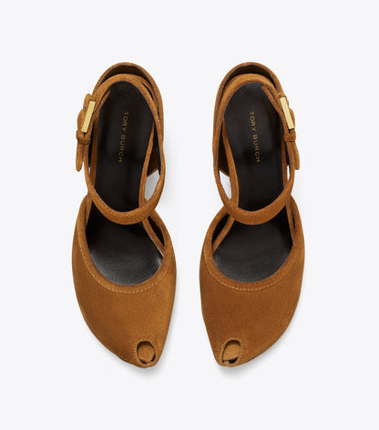 Tory Burch Peep-Toe Platform Sandal - Caramel