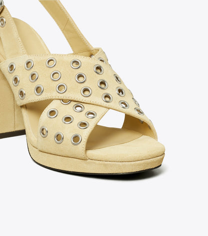 Tory Burch Cross-Band Heeled Sandal - Praline