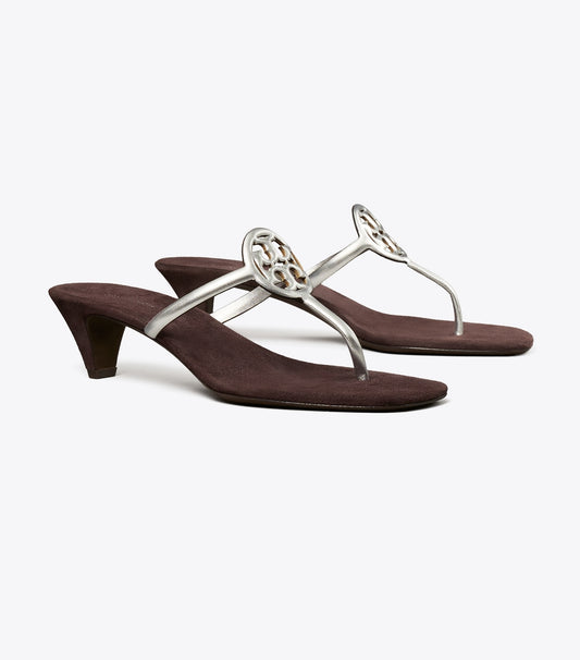Tory Burch Miller Capri Kitten Heel - Silver / Cocoa