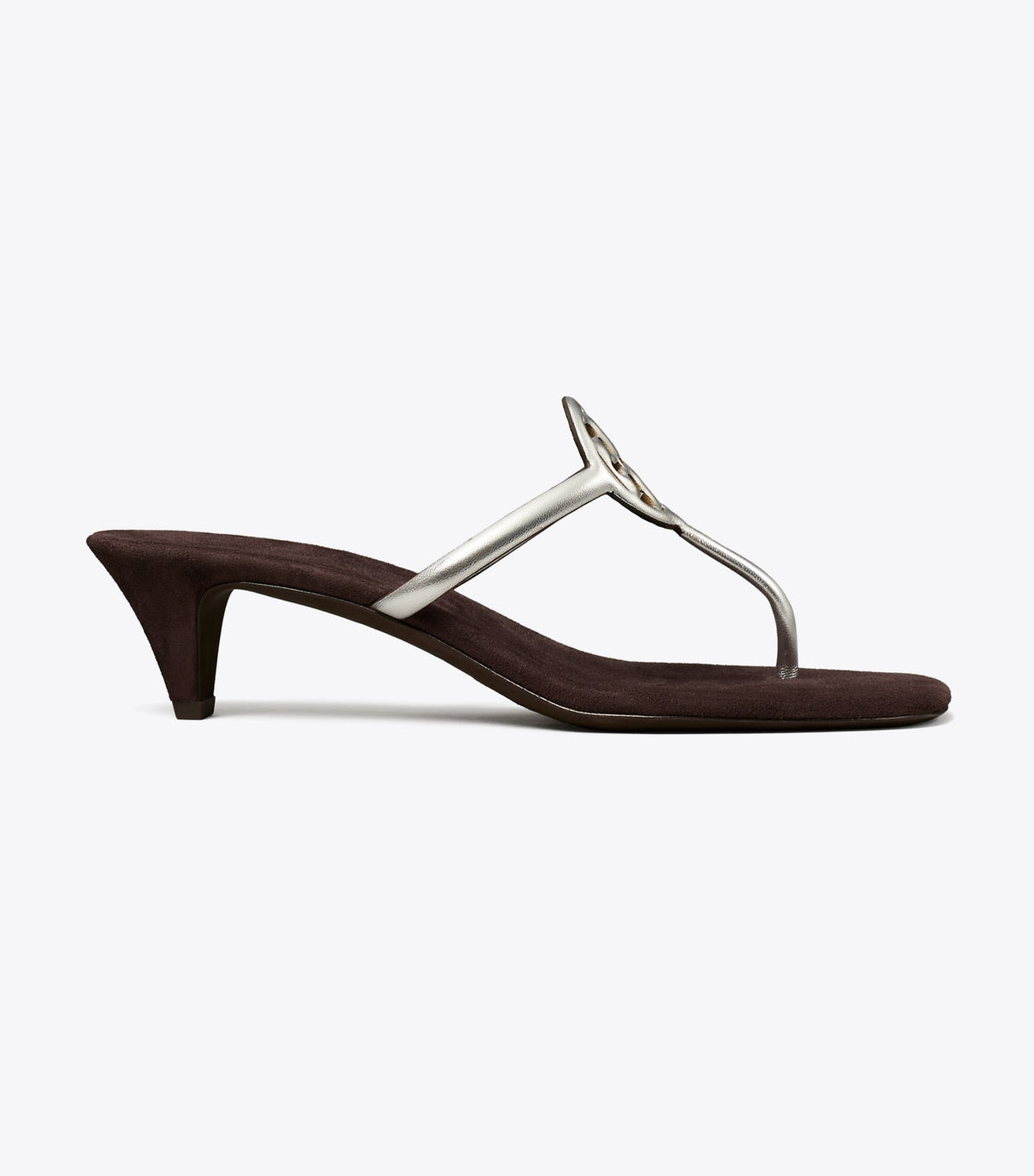 Tory Burch Miller Capri Kitten Heel - Silver / Cocoa