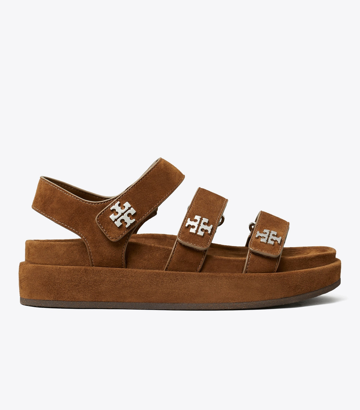 Tory Burch Kira Sport Triple-Strap Sandal - Cognac Brown / Silver