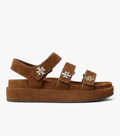 Tory Burch Kira Sport Triple-Strap Sandal - Cognac Brown / Silver