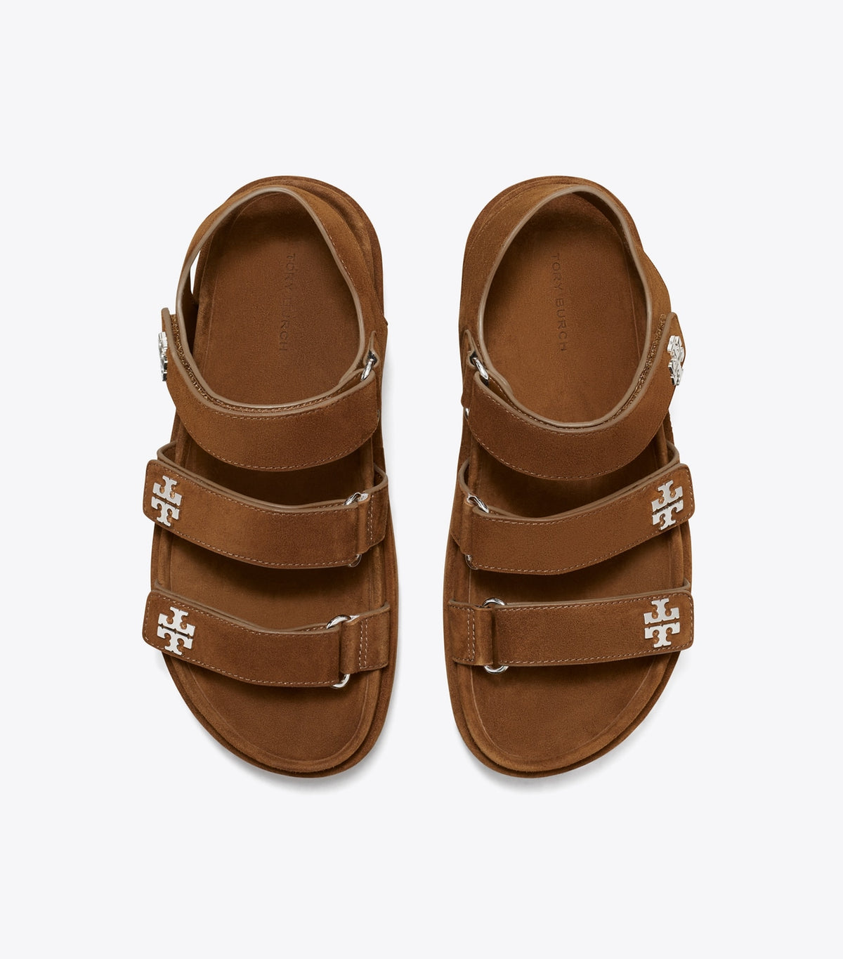 Tory Burch Kira Sport Triple-Strap Sandal - Cognac Brown / Silver