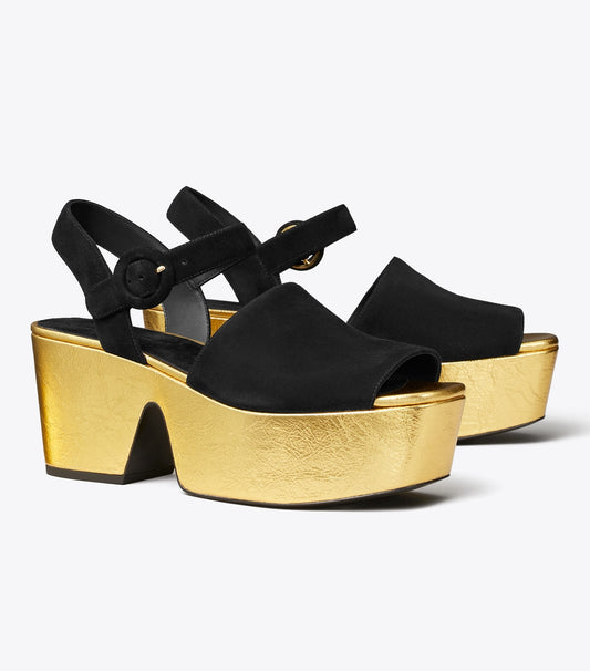 Tory Burch Platform Sandal - Perfect Black / Champagne