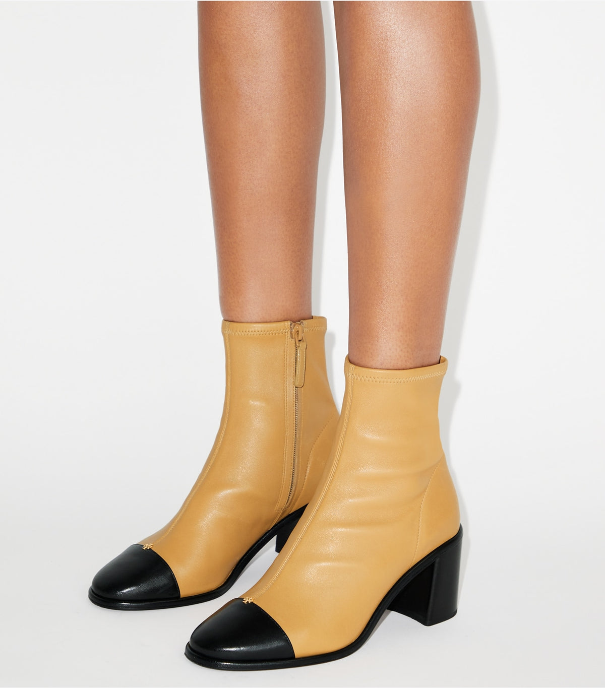 Tory Burch Cap-Toe Heeled Ankle Boot - Ginger Shortbread / Perfect Black