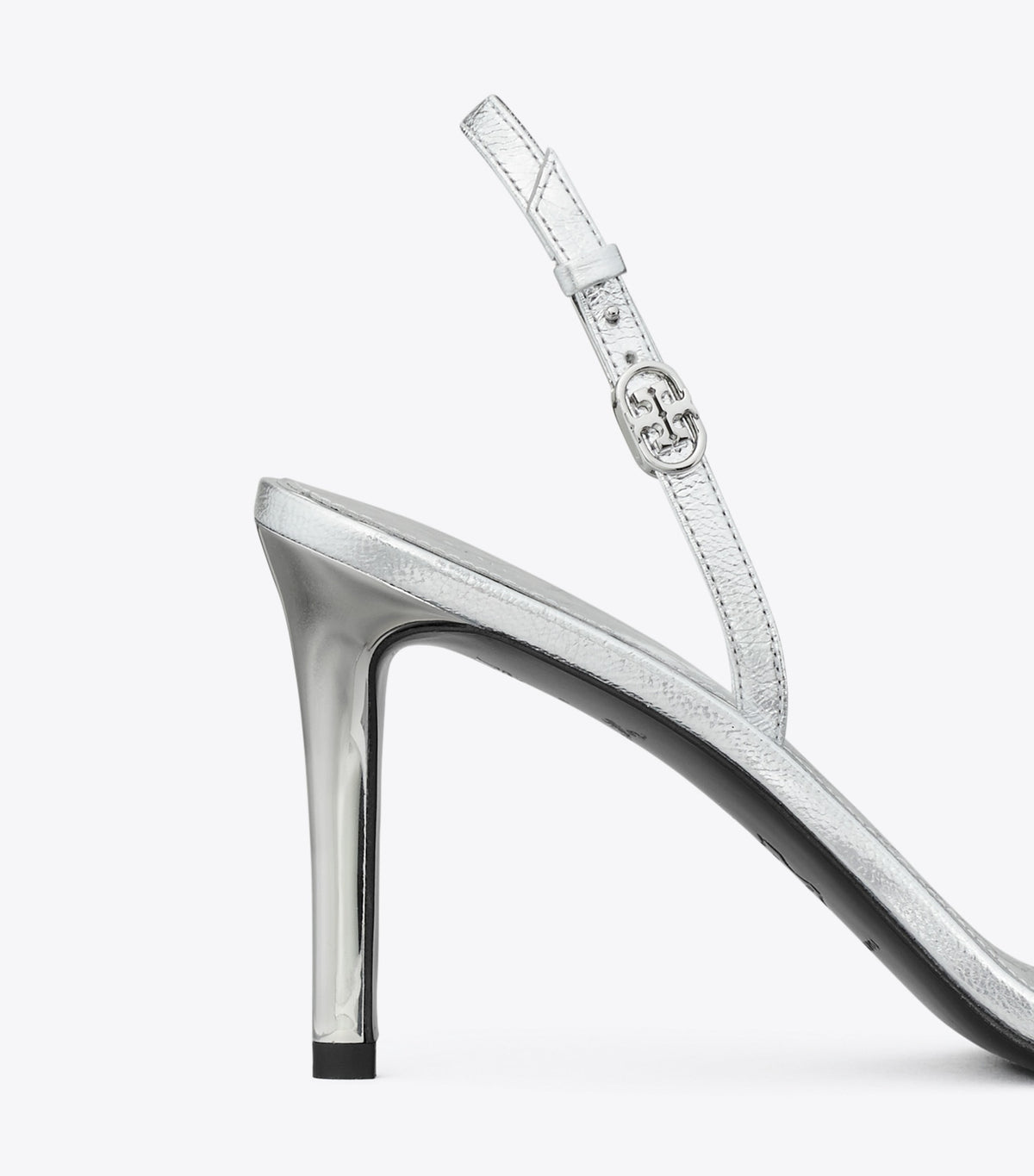 Tory Burch Double T Buckle Heel Sandal - Shiny Silver