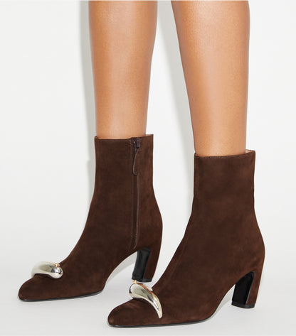 Tory Burch Pierced Heeled Ankle Boot - Dark Cocoa / Silver