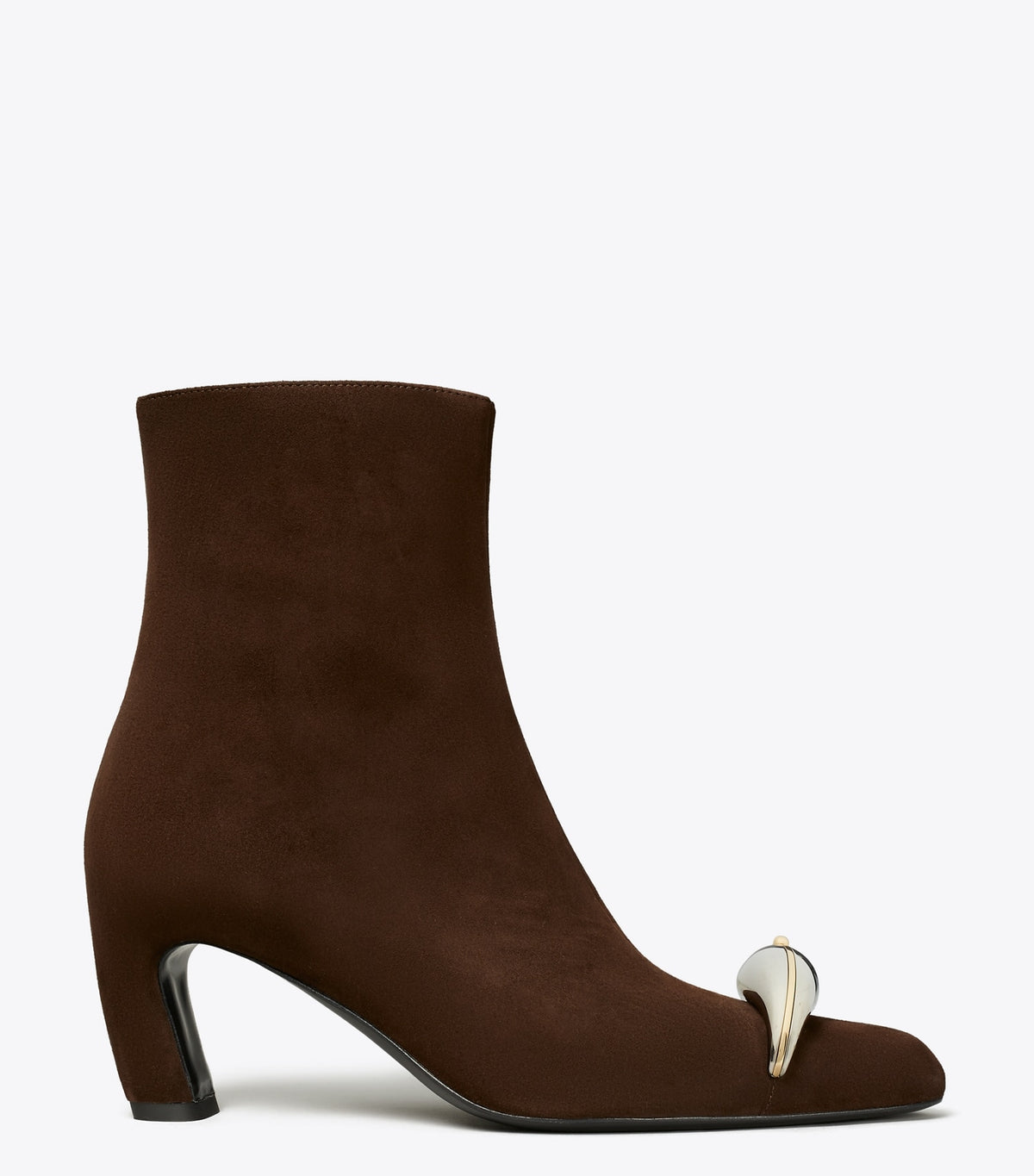 Tory Burch Pierced Heeled Ankle Boot - Dark Cocoa / Silver