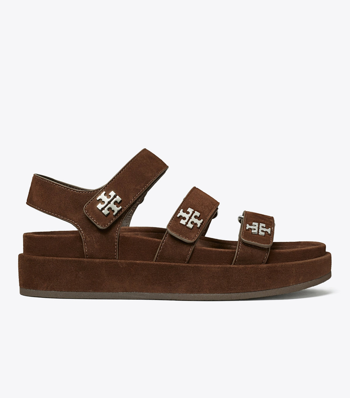 Tory Burch Kira Sport Triple-Strap Sandal - Dark Cocoa / Silver