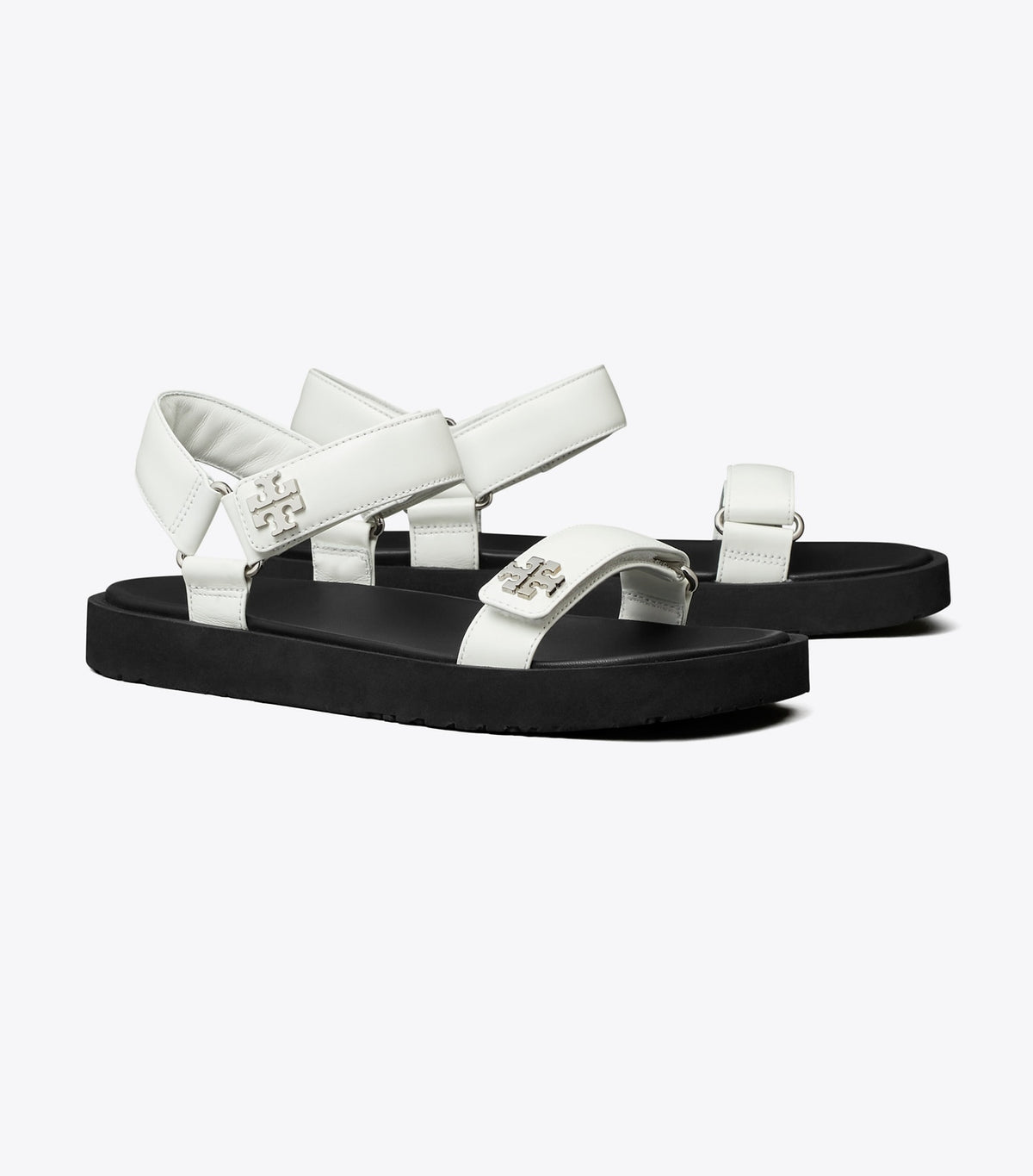 Tory Burch Kira Sport Slim Sandal - White / Perfect Black / Silver