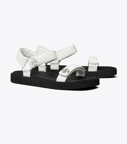 Tory Burch Kira Sport Slim Sandal - White / Perfect Black / Silver