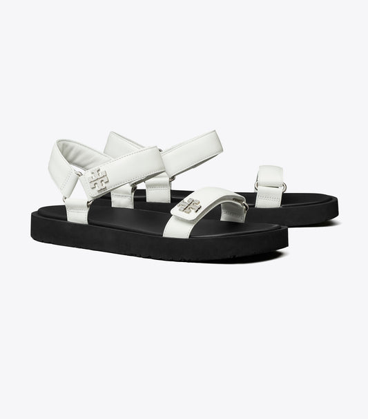 Tory Burch Kira Sport Slim Sandal - White / Perfect Black / Silver