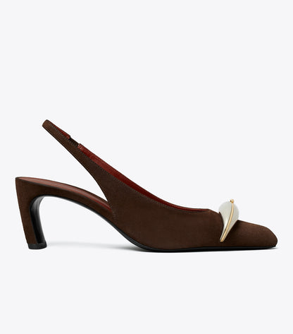 Tory Burch Pierced Slingback Heel - Dark Cocoa / Silver