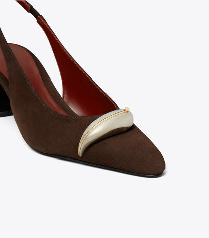 Tory Burch Pierced Slingback Heel - Dark Cocoa / Silver
