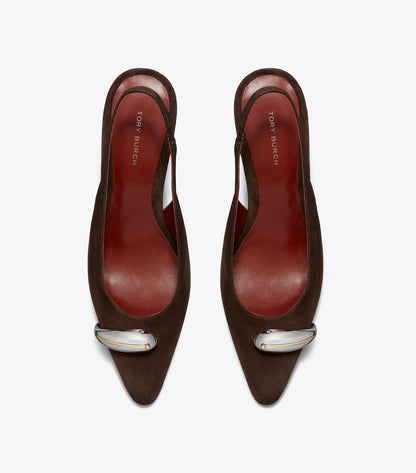Tory Burch Pierced Slingback Heel - Dark Cocoa / Silver