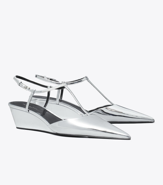 Tory Burch Gigi T-Strap Wedge - Platinum