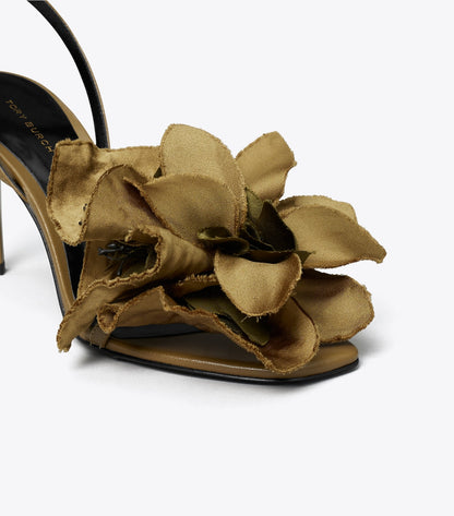 Tory Burch Flower Heeled Sandal - Olive Green