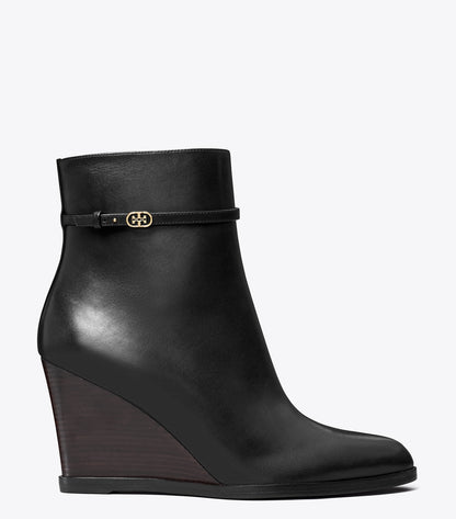 Tory Burch Double T Buckle Wedge Boot - Perfect Black