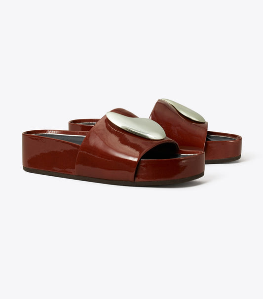 Tory Burch Patos Platform Slide - Russet Brown / Silver