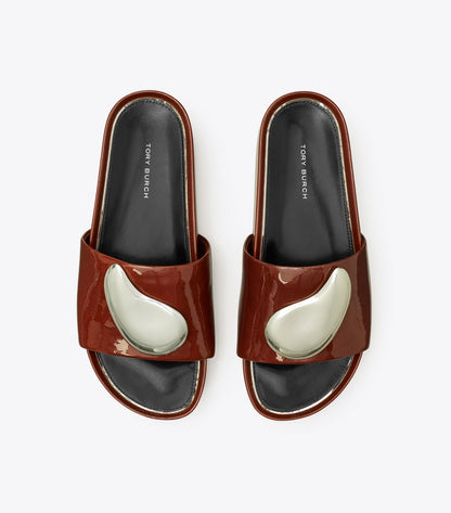 Tory Burch Patos Platform Slide - Russet Brown / Silver