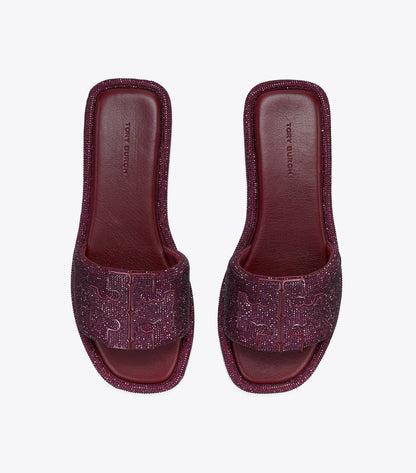 Tory Burch Pavé Double T Sport Slide - Dark Carmine / Burgundy