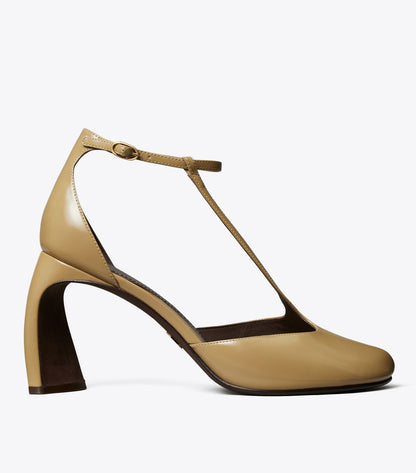 Tory Burch Peep-Toe T-Strap Heeled Sandal - Warm Nutmeg
