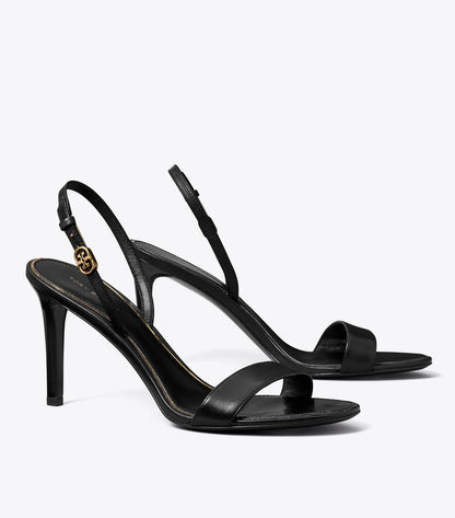 Tory Burch Double T Buckle Heeled Sandal - Perfect Black