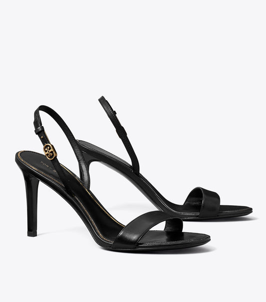 Tory Burch Double T Buckle Heeled Sandal - Perfect Black