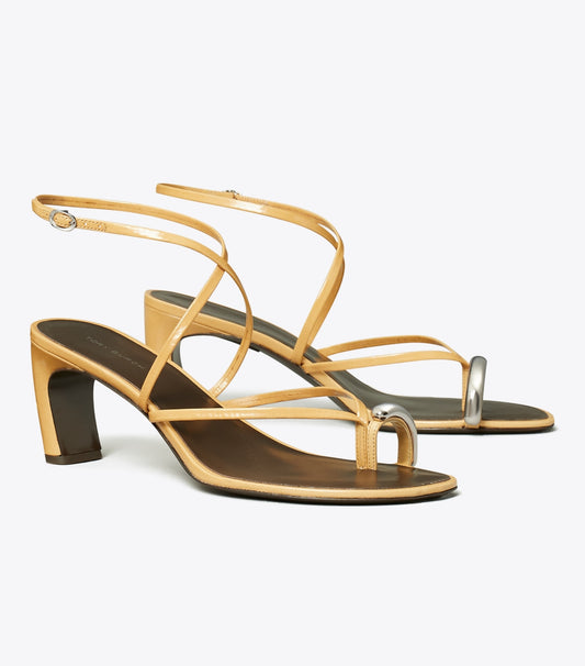 Tory Burch Pierced Multi-Strap Heeled Sandal - Cantucci / Silver