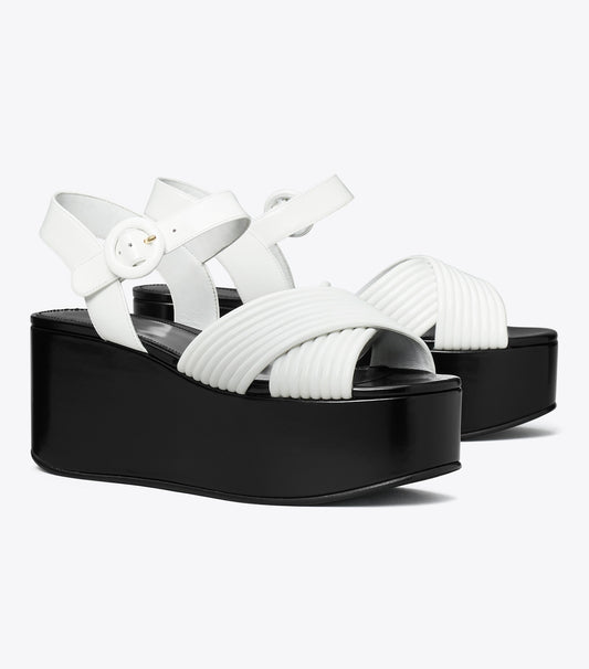 Tory Burch Bombe Cross-Strap Platform Sandal - Cloud / Perfect Black