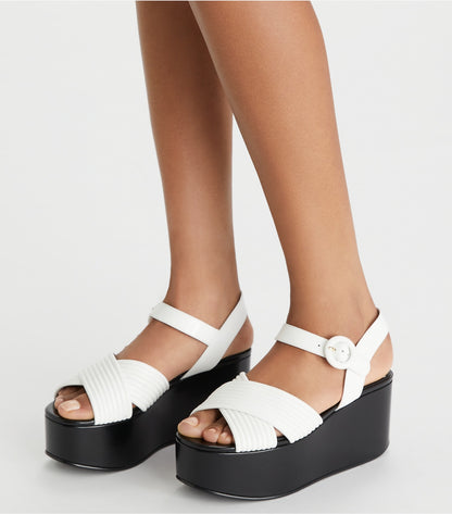 Tory Burch Bombe Cross-Strap Platform Sandal - Cloud / Perfect Black