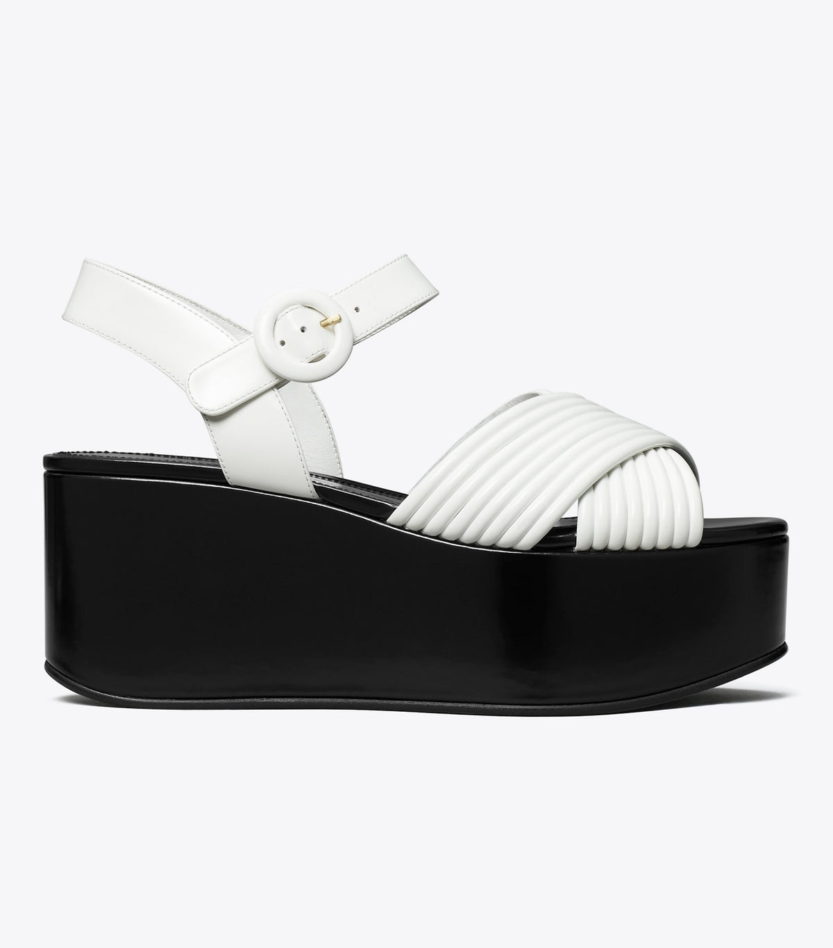 Tory Burch Bombe Cross-Strap Platform Sandal - Cloud / Perfect Black