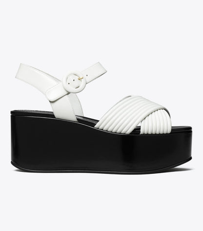 Tory Burch Bombe Cross-Strap Platform Sandal - Cloud / Perfect Black