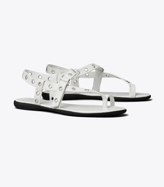 Tory Burch Eyelet Toe Ring Sandal - Cloud / Silver