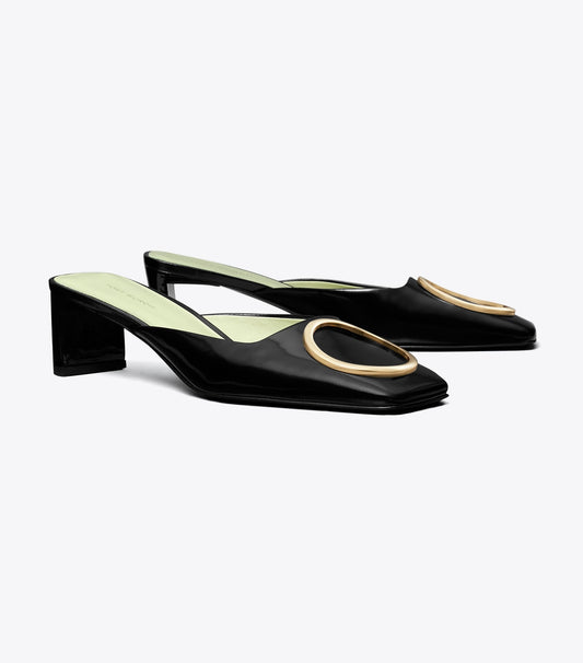 Tory Burch Ring Heeled Mule - Perfect Black / Gold