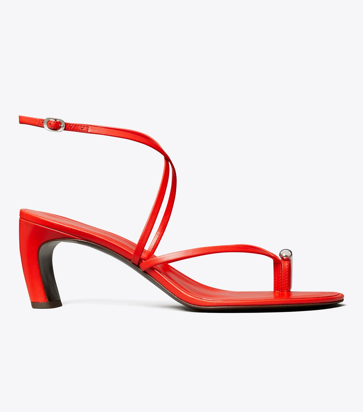 Tory Burch Pierced Multi-Strap Heeled Sandal - Blazing Red / Silver