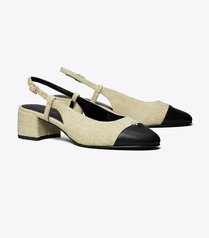 Tory Burch Cap-Toe Slingback - Wild Wheat / Perfect Black