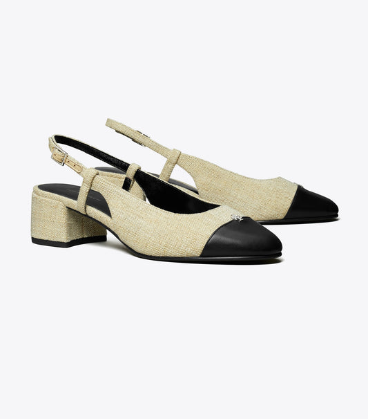 Tory Burch Cap-Toe Slingback - Wild Wheat / Perfect Black