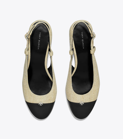 Tory Burch Cap-Toe Slingback - Wild Wheat / Perfect Black