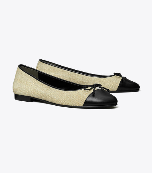 Tory Burch Cap-Toe Ballet - Wild Wheat / Perfect Black