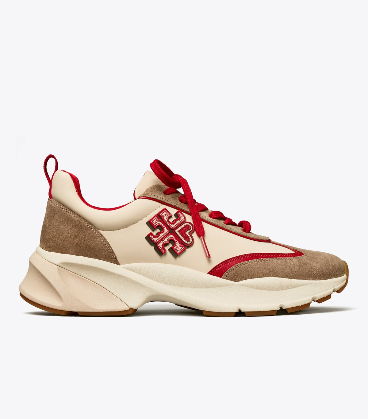 Tory Burch Good Luck Trainer - New Cream / Taupe / Tory Red