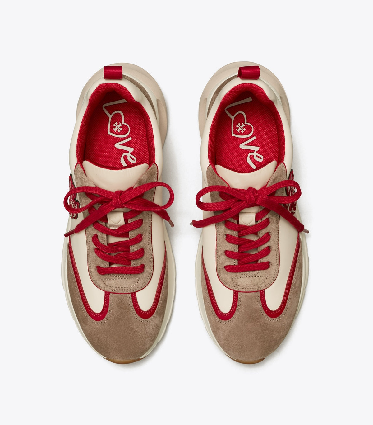 Tory Burch Good Luck Trainer - New Cream / Taupe / Tory Red
