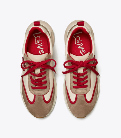 Tory Burch Good Luck Trainer - New Cream / Taupe / Tory Red