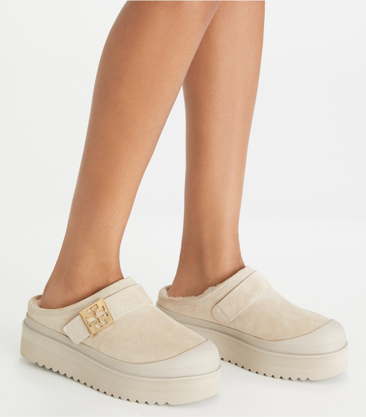 Tory Burch Mellow Shearling Platform Mule - Calcare / Gold