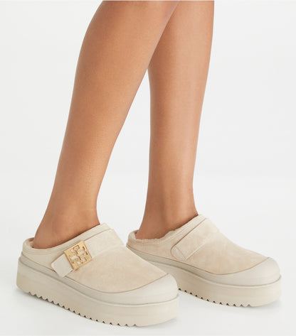 Tory Burch Mellow Shearling Platform Mule - Calcare / Gold