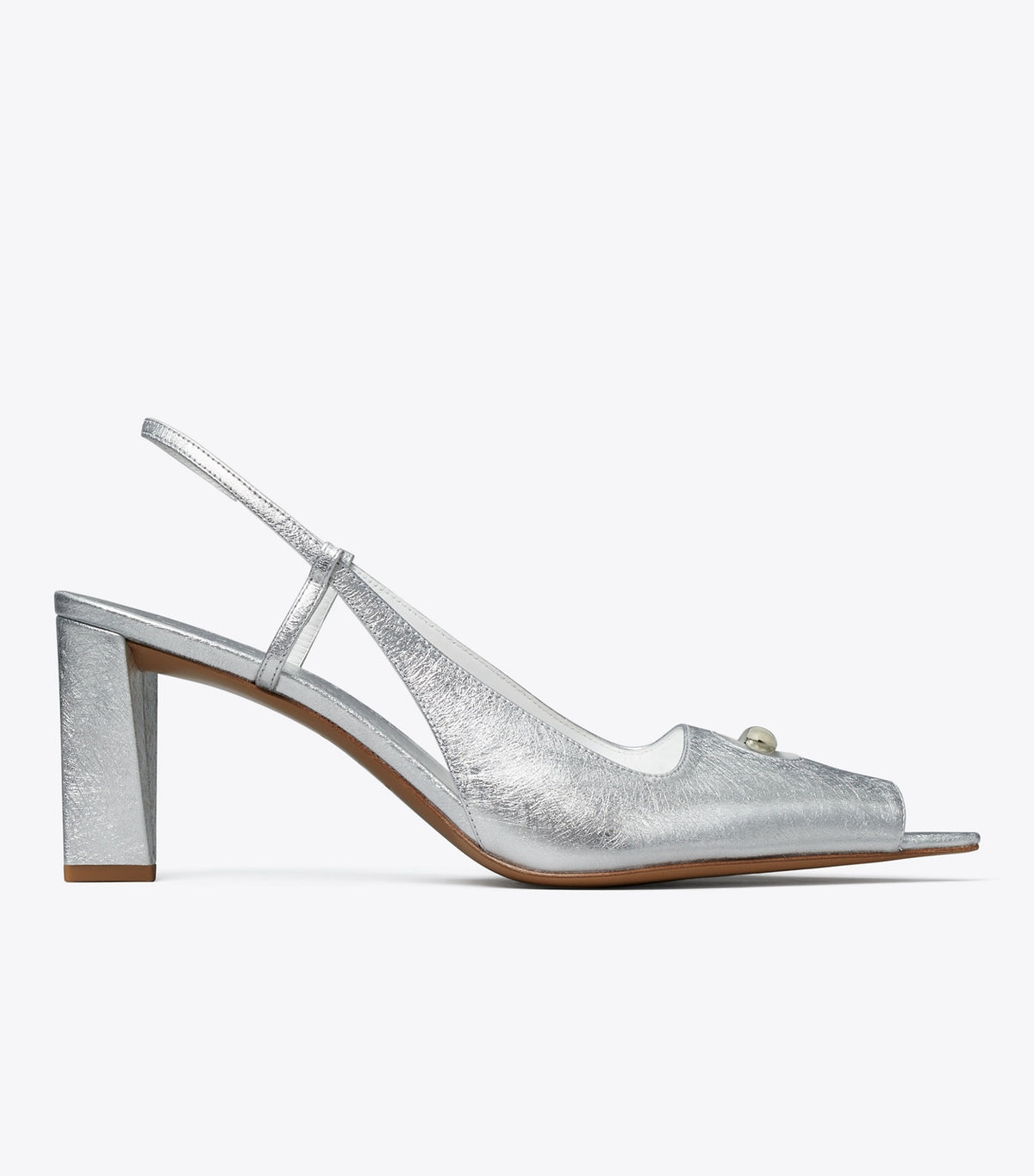 Tory Burch Pierced Peep-Toe Slingback - Bright Silver / Silver