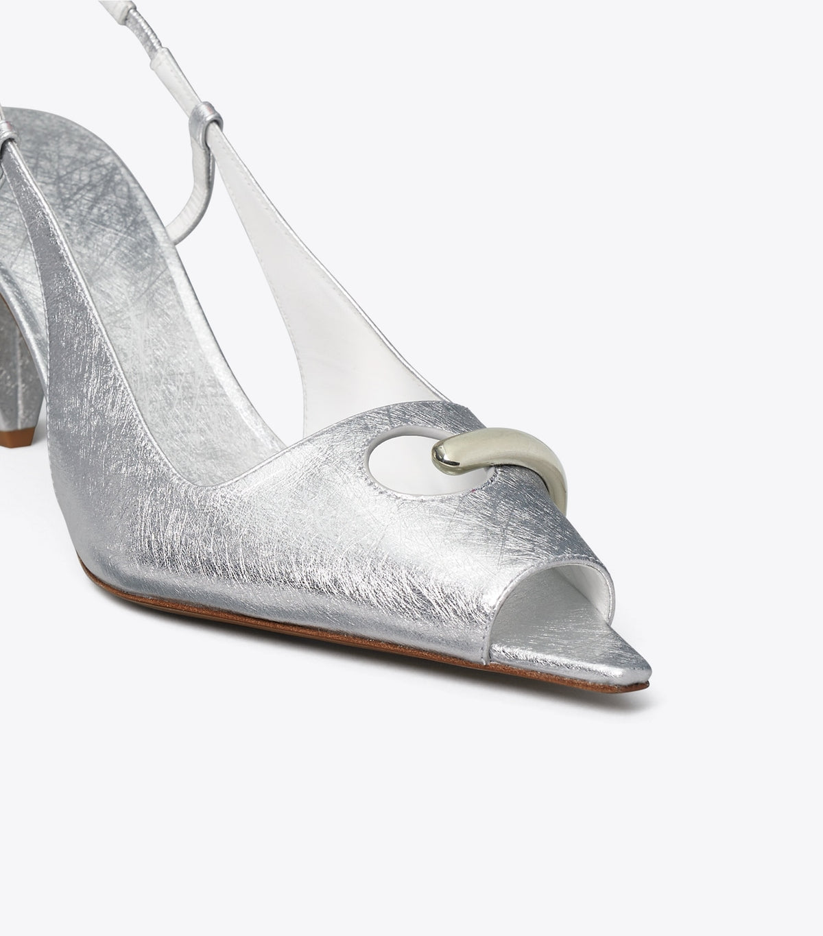 Tory Burch Pierced Peep-Toe Slingback - Bright Silver / Silver