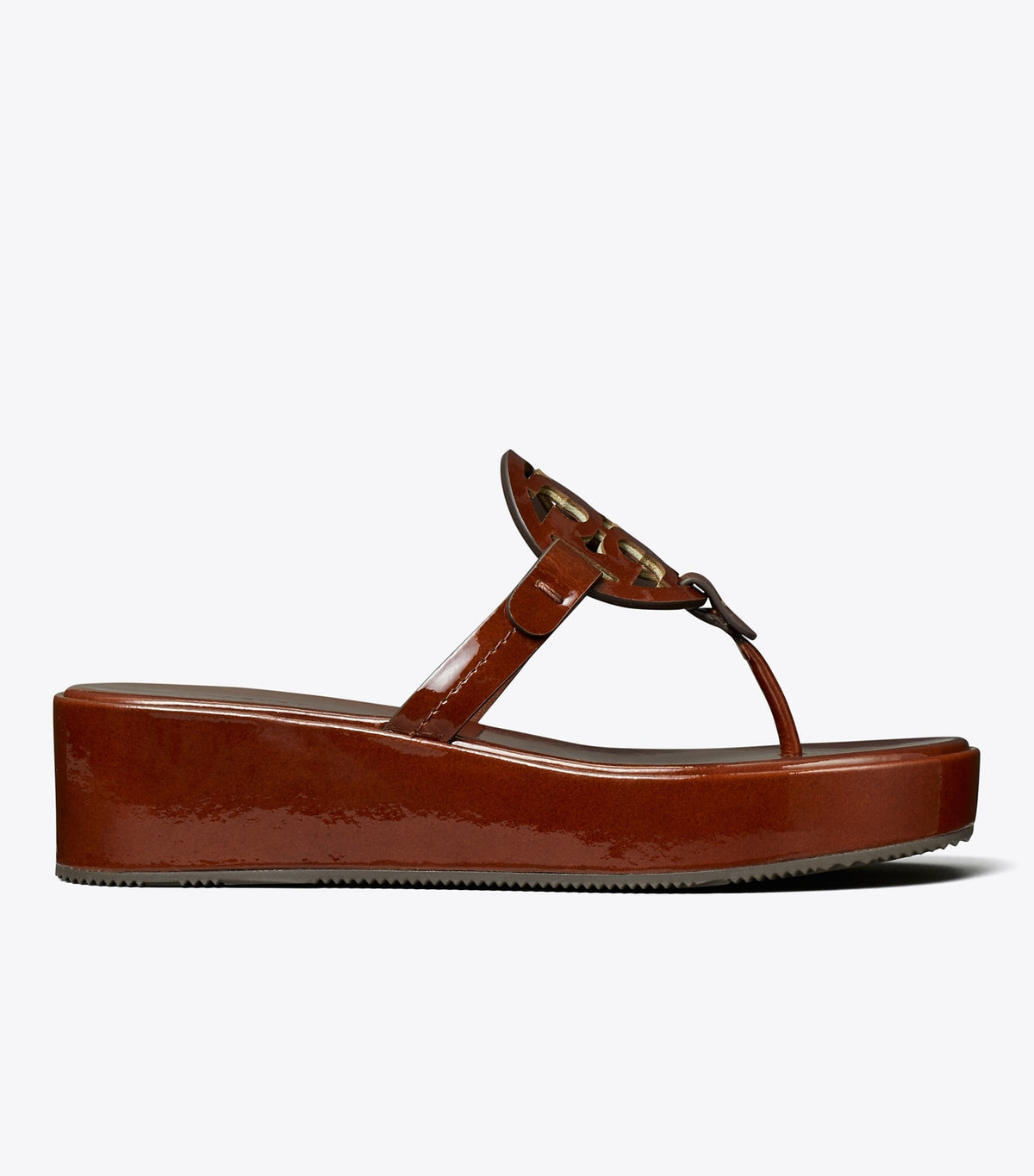 Tory Burch Miller Patent Wedge Sandal - Russet Brown