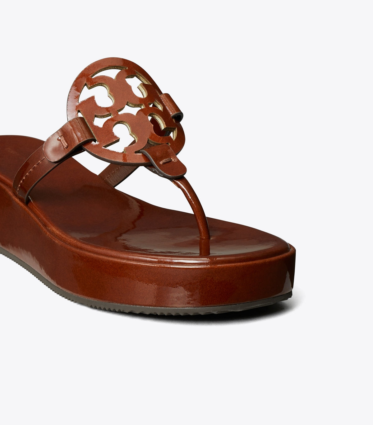 Tory Burch Miller Patent Wedge Sandal - Russet Brown